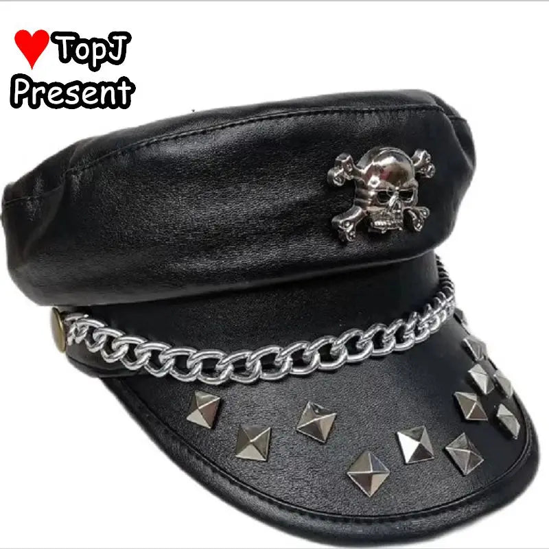Women Lolita Y2k Steam Punk Gothic Harajuku Subculture Girl Riveted Motorcycle Hat Trendy Men's Personality Beret Stage Rock Hat