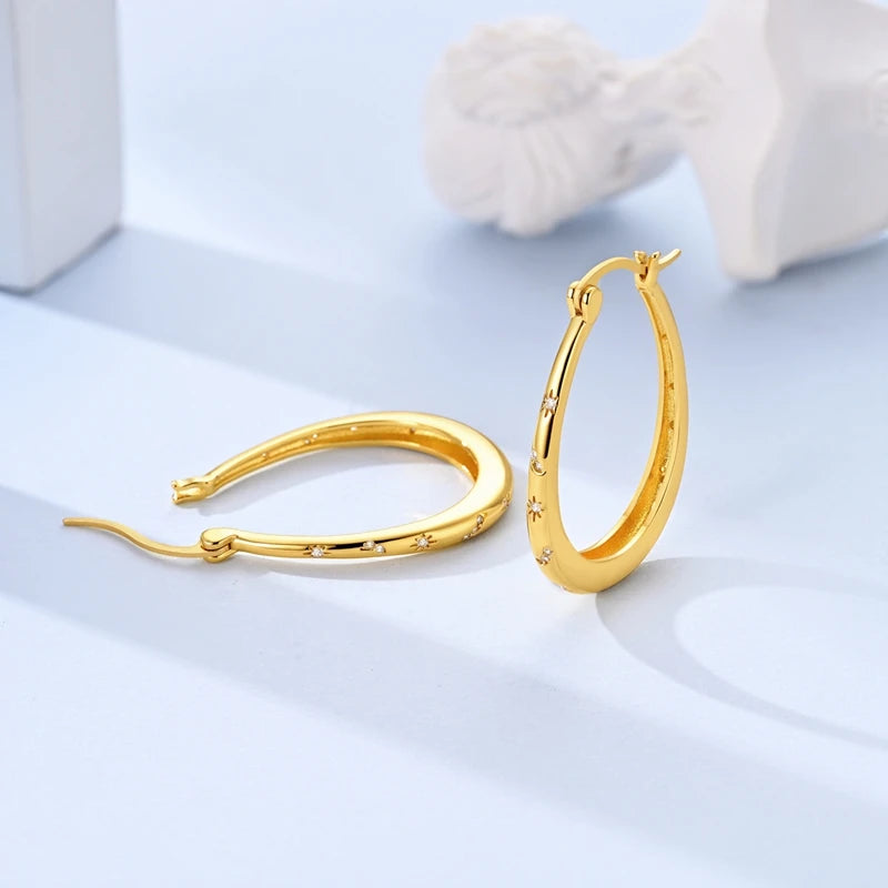 Fashion Gold ladies Hoop Earring 925 Sterling Silver Sparkling Zircon Round Ear Stud Earrings Fine Jewelry Lover Anniversary Gift