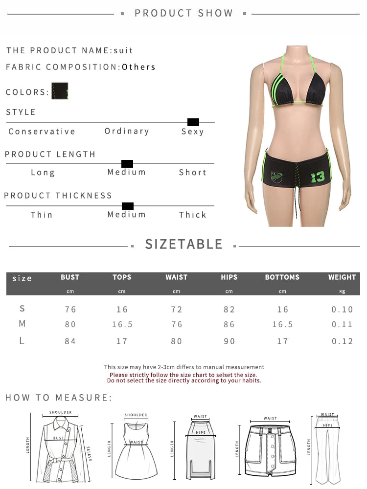Weird Puss Letter Print 2 Piece Set Women Summer Y2K Beach Style Halter Bandage Bra Tops+Star Shorts Matching Vacation Swimsuit