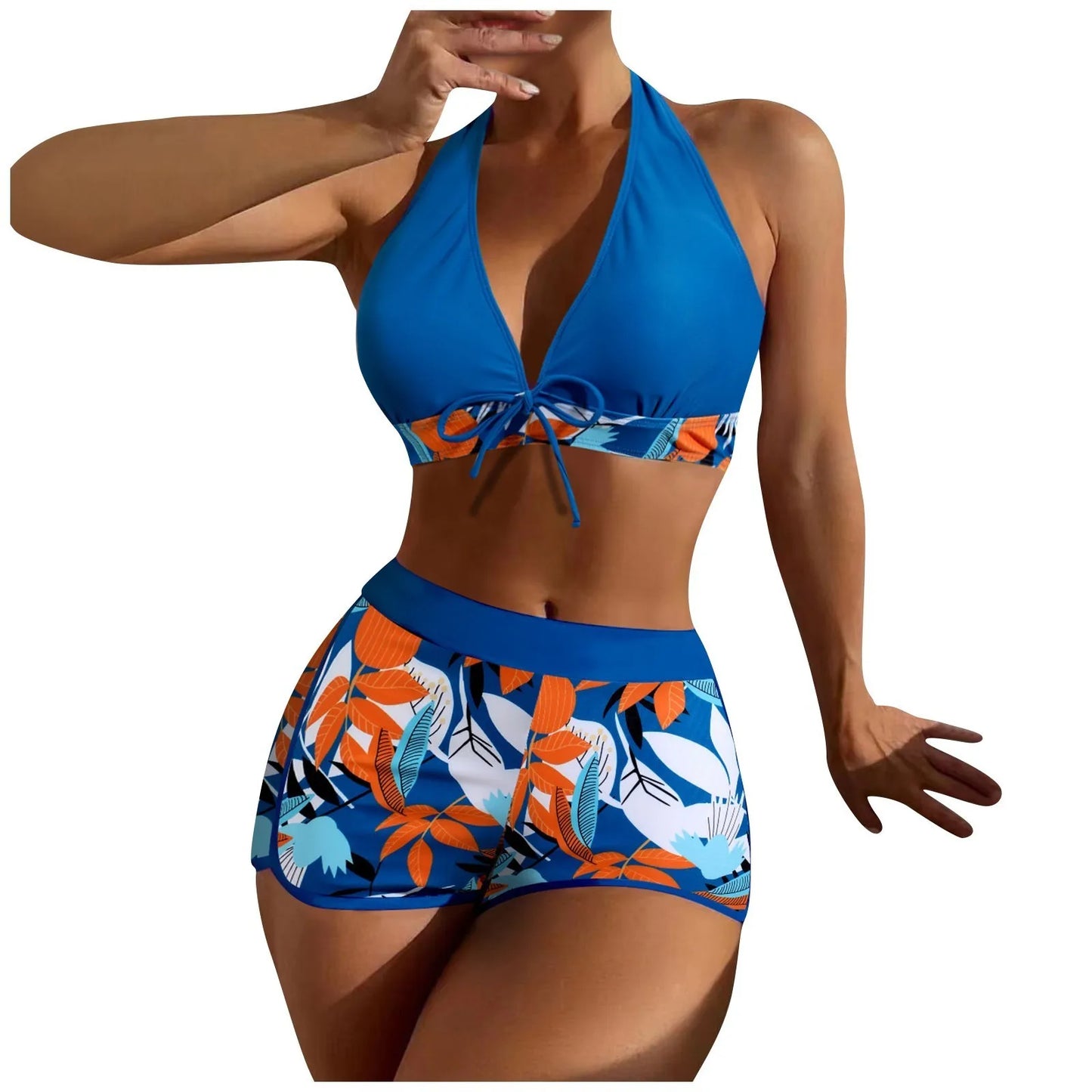 Shorts Bikinis Set  High Waist Swimsuit Women Swimwear  Plant Print Bathers Bathing Swim Suit Beachwear