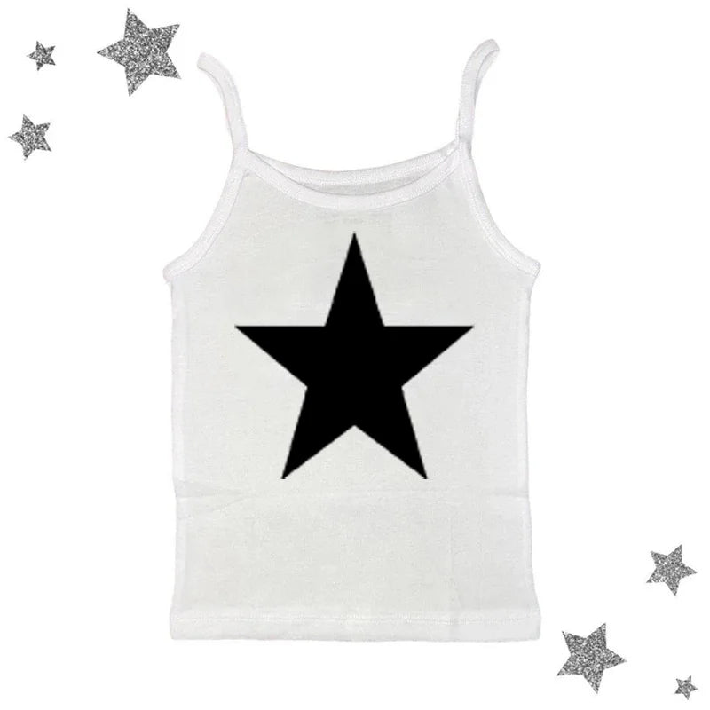 Gothic Star Print Streetwear Vintage Harajuku Punk Grunge Crop Top Casual Women's T-Shirt E-girl Baby Tee Slim Y2k Clothes