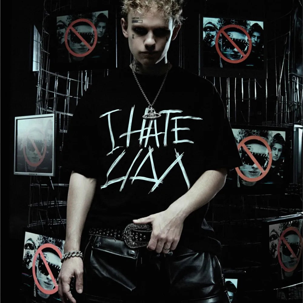 Oversized Men's Clothing Streetwear I HATE LIDA Print Hip Hop Korean Short Sleeve Y2k Tops Tee Cotton Graphic Unisex Tshirt Goth