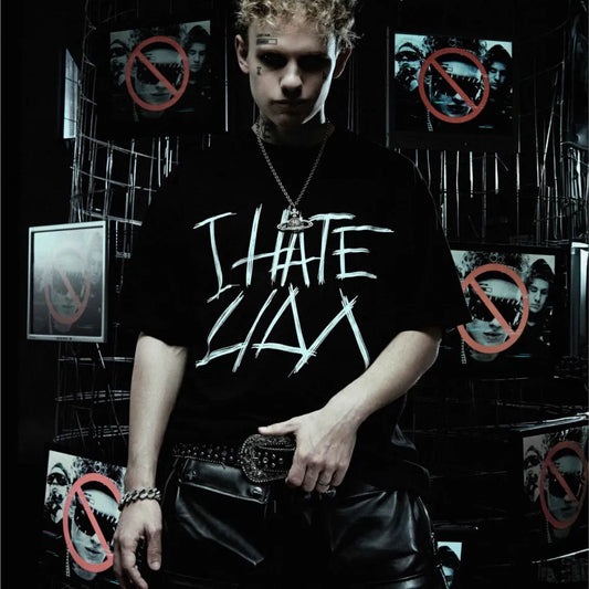 Oversized Men's Clothing Streetwear I HATE LIDA Print Hip Hop Korean Short Sleeve Y2k Tops Tee Cotton Graphic Unisex Tshirt Goth