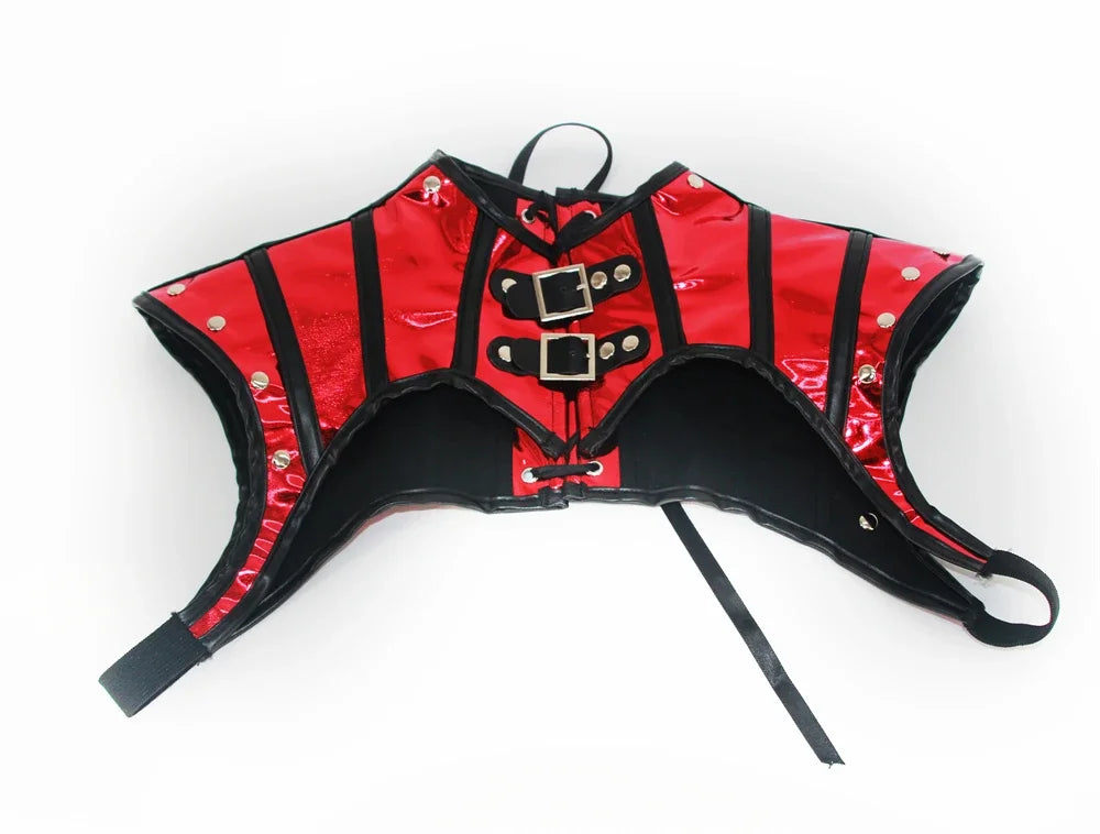 Faux Leather Corset Set Women's Steampunk Gothic Cosplay Game Armor Outfit Sexy Bustier Tops Nightclub Rave Costume