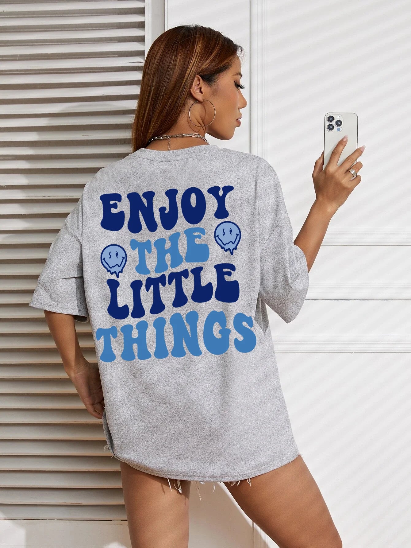 Enjoy The Little Things  Slogan Letter Printed Women T-Shirts Loose Oversized Clothing Personality Street Casual Short Sleeves
