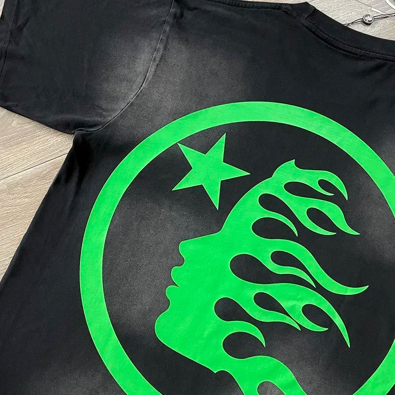 HS Gel Sport Logo Cotton wash short sleeve T-shirt European and American fashion