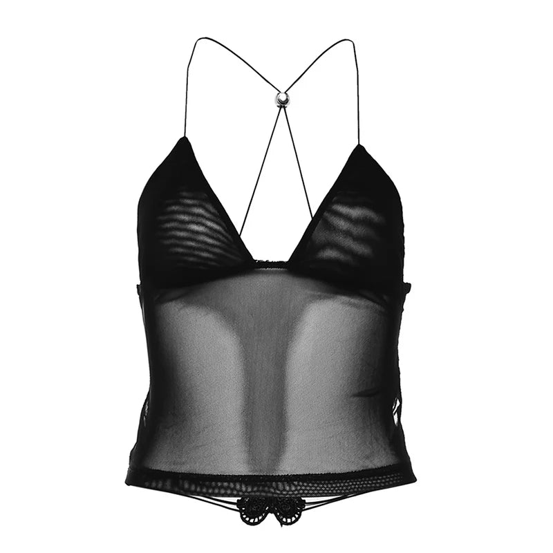 Weird Puss Halter Neck Women Crop Tops v Neck Backless Spaghetti Strap Butterfly Sexy Summer Fashion Clubwear Nightout Wild Vest