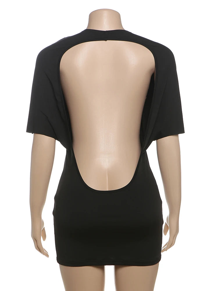 Weird Puss Sexy Backless Mini Dress Women Y2K Solid Trend Style o-Neck Half Sleeve Spicy Girls Street Fashion Skinny Outfits