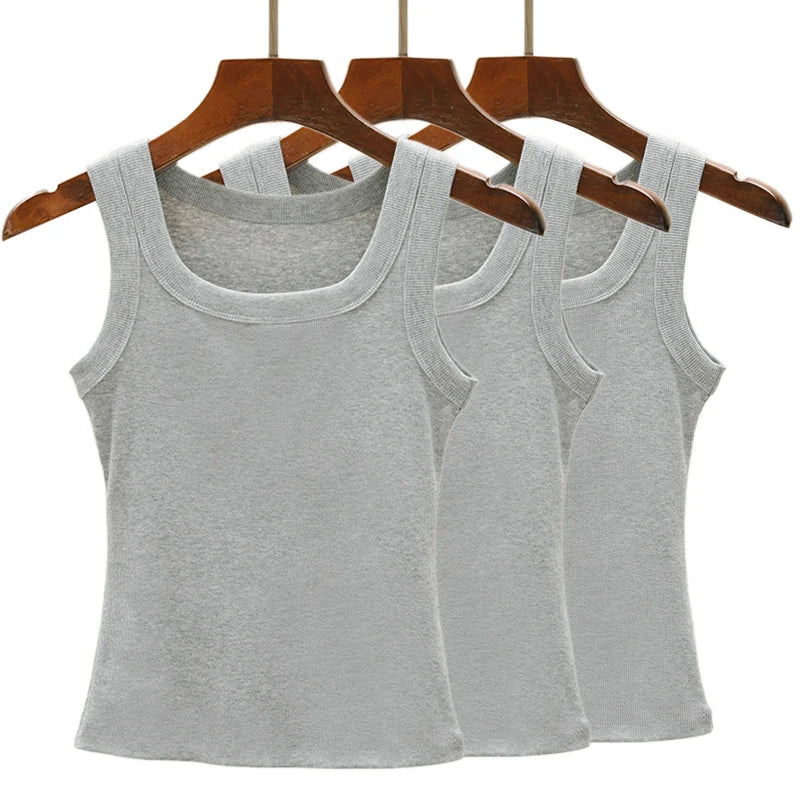 3PCS Set Cotton Camisole Vest Paired Summer Slim Fit Clothing Simple Versatile Basic Top Breathable Womens Korean Style Tops