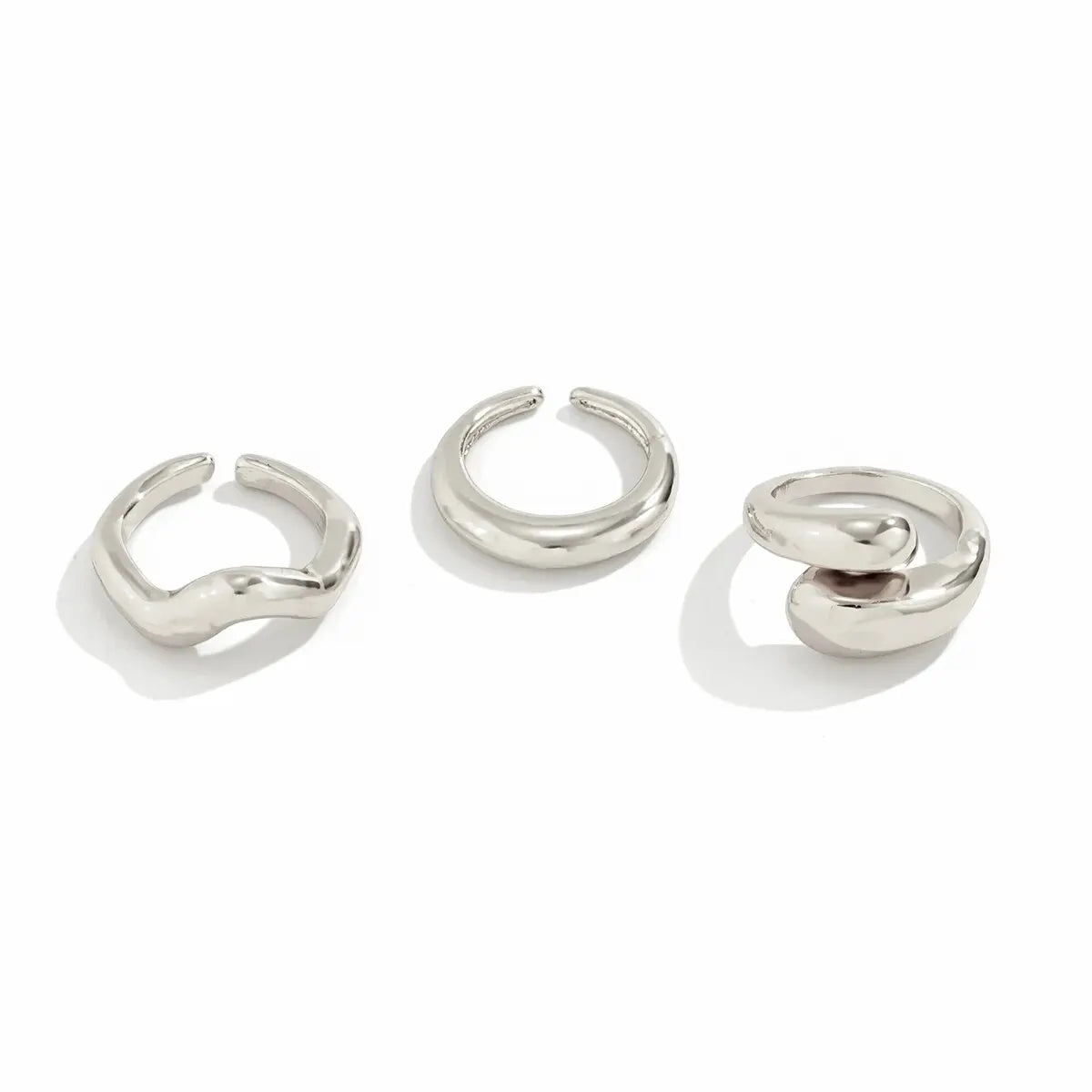 3Pcs Trendy Creative Geometric Wave Shaped Ring Set for Women Design Irregular Adjustable Open Ring Finger Jewelry Accessories