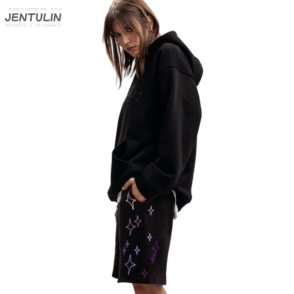 Streetwear Korean Men's Shorts Pants Constellation Graphic Star Print Oversized Jorts Baggy Harajuku Y2k Unisex Clothing Goth BF