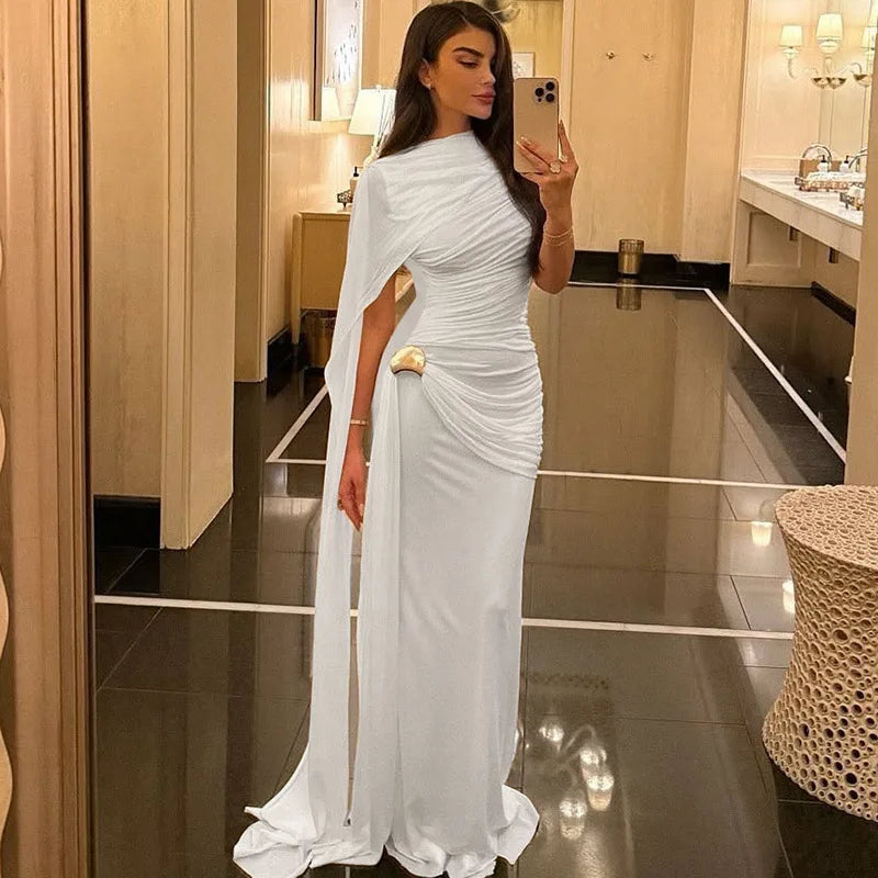 Elegant Ruched Maxi Dress for Women Ribbon Sleeveless Bodycon O-neck Long Dresses 2026 Spring Summer Party Evening Vacation