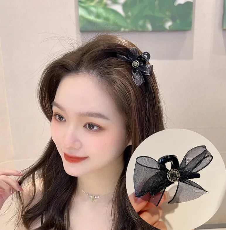 Korean 1/2pcs Sweet Black Red Bow Small Hair Claw Clip Princess Velvet Bow Hair Clip Claw Clamp Headwear Girls Women