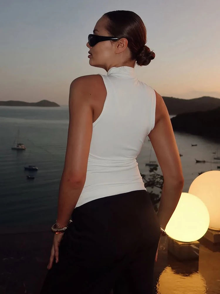 Weird Puss Metal Knot Tank Tops Women 2025 Summer Solid Pleated Sleeveless Stretch Simple Basic Streetwear Skinny Casual Vest