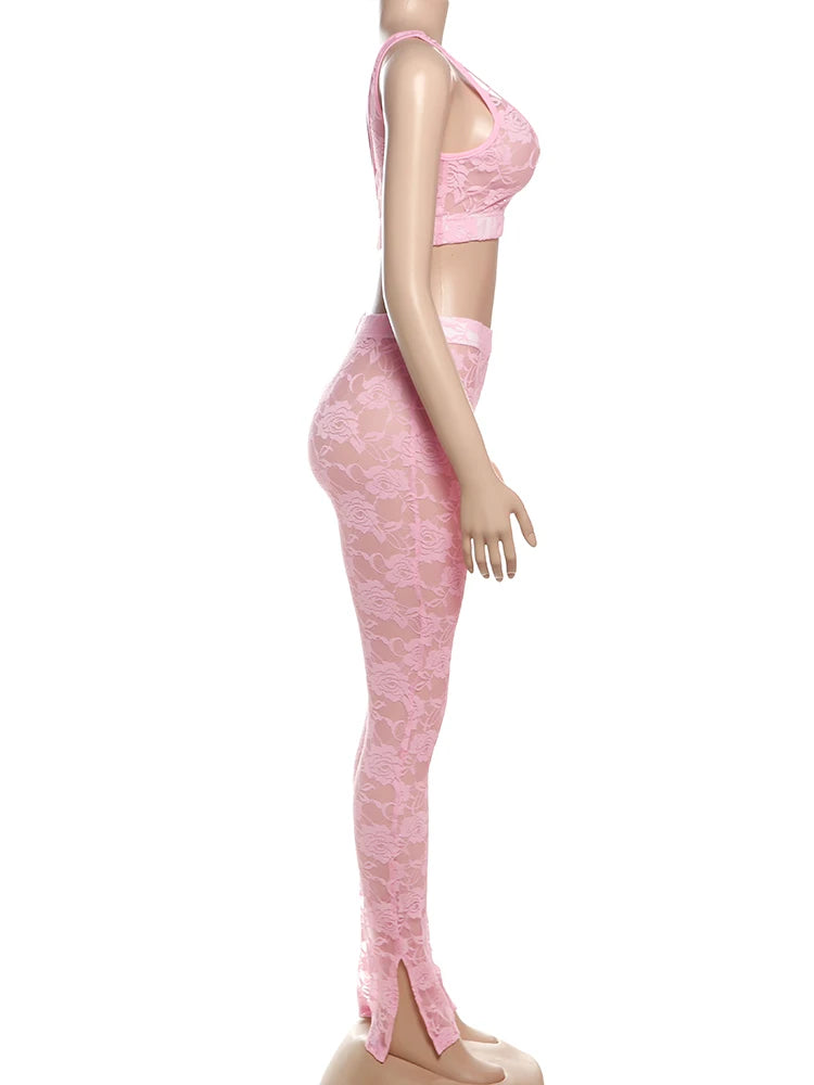 Weird Puss Jacquard Sexy 2 Piece Set Women Thin Summer Coquette Wide Belt Tank Tops+Leggings Stretch Activity Matching Clubwear