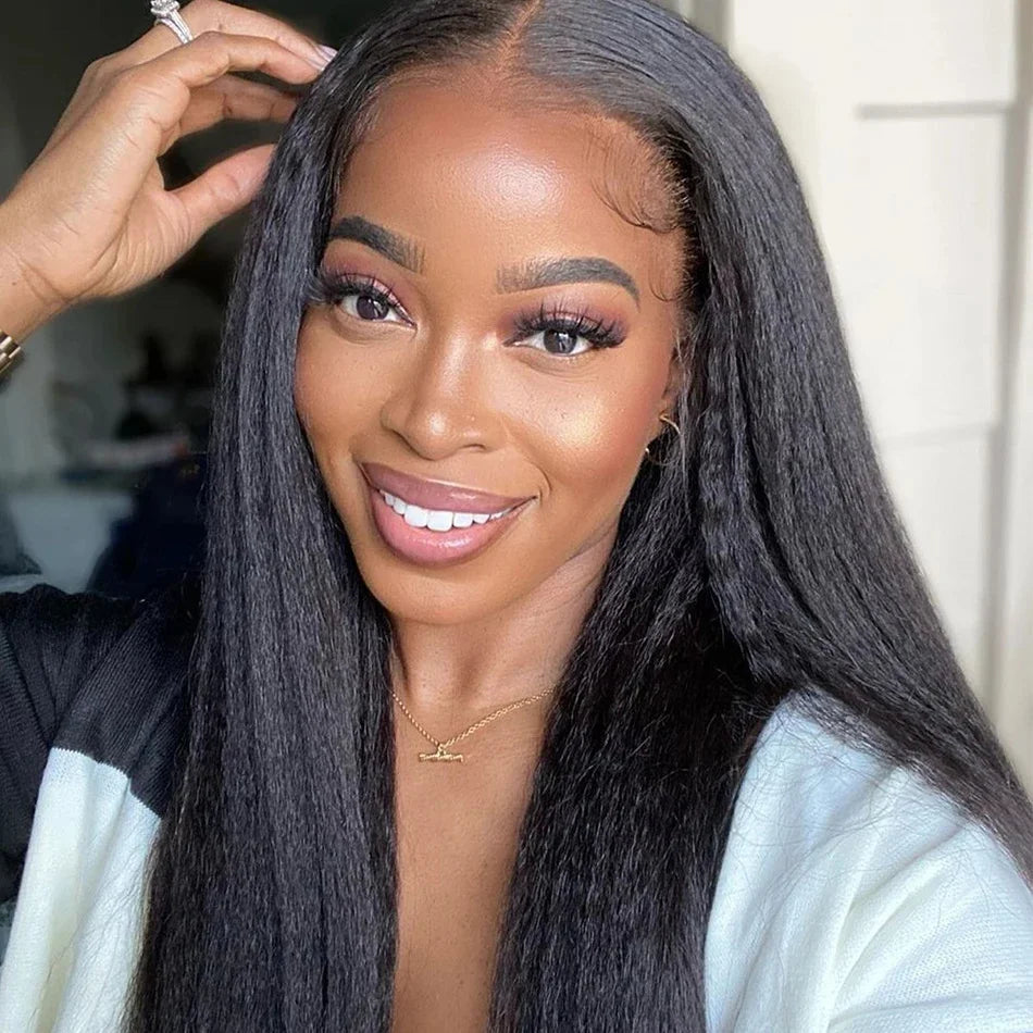 Kinky Straight 13x4 Lace Front Human Hair Wigs For Women Brazilian Bone Colored Yaki Straight Transparent Lace Frontal Curly Wig