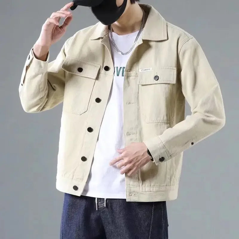 Button Black Denim Jackets Man Autumn Coat for Men Khaki Rock on Board Clothing Winter 2024 Designer Aesthetic Large Size