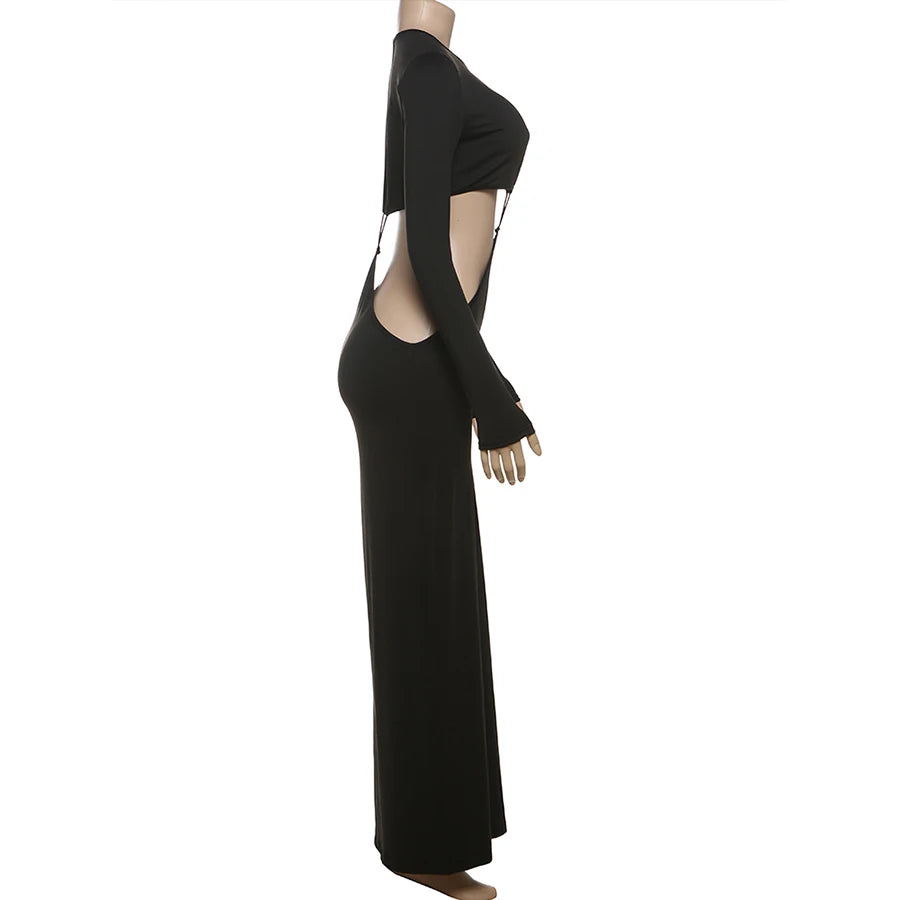 Weird Puss Sexy Coquette Dress Women Hollow Irregular Waistless Backless Full Sleeve Stretch Skinny Clubwear Hipster Vestidos