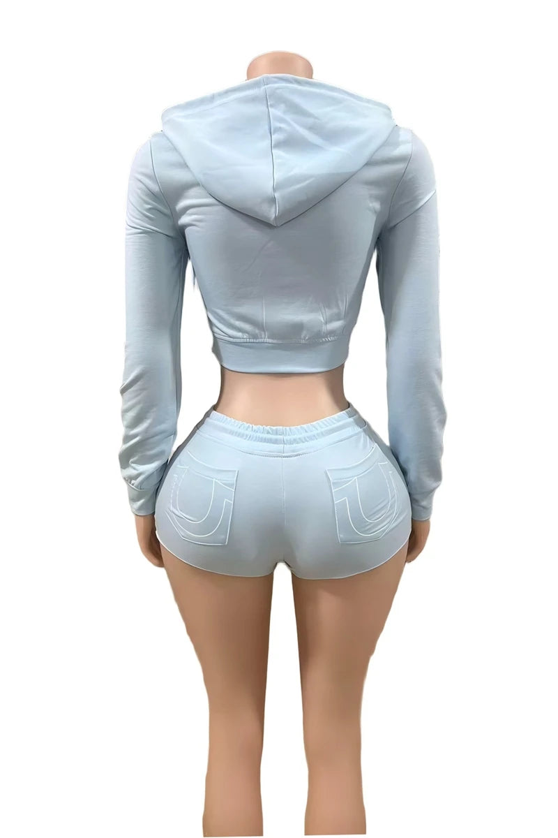 STYLISH LADY Letter Printed Sporty 2 Piece Set Women Long Sleeve Zipper Hoodies Crop Top and Shorts Suits 2025 Autumn Tracksuits