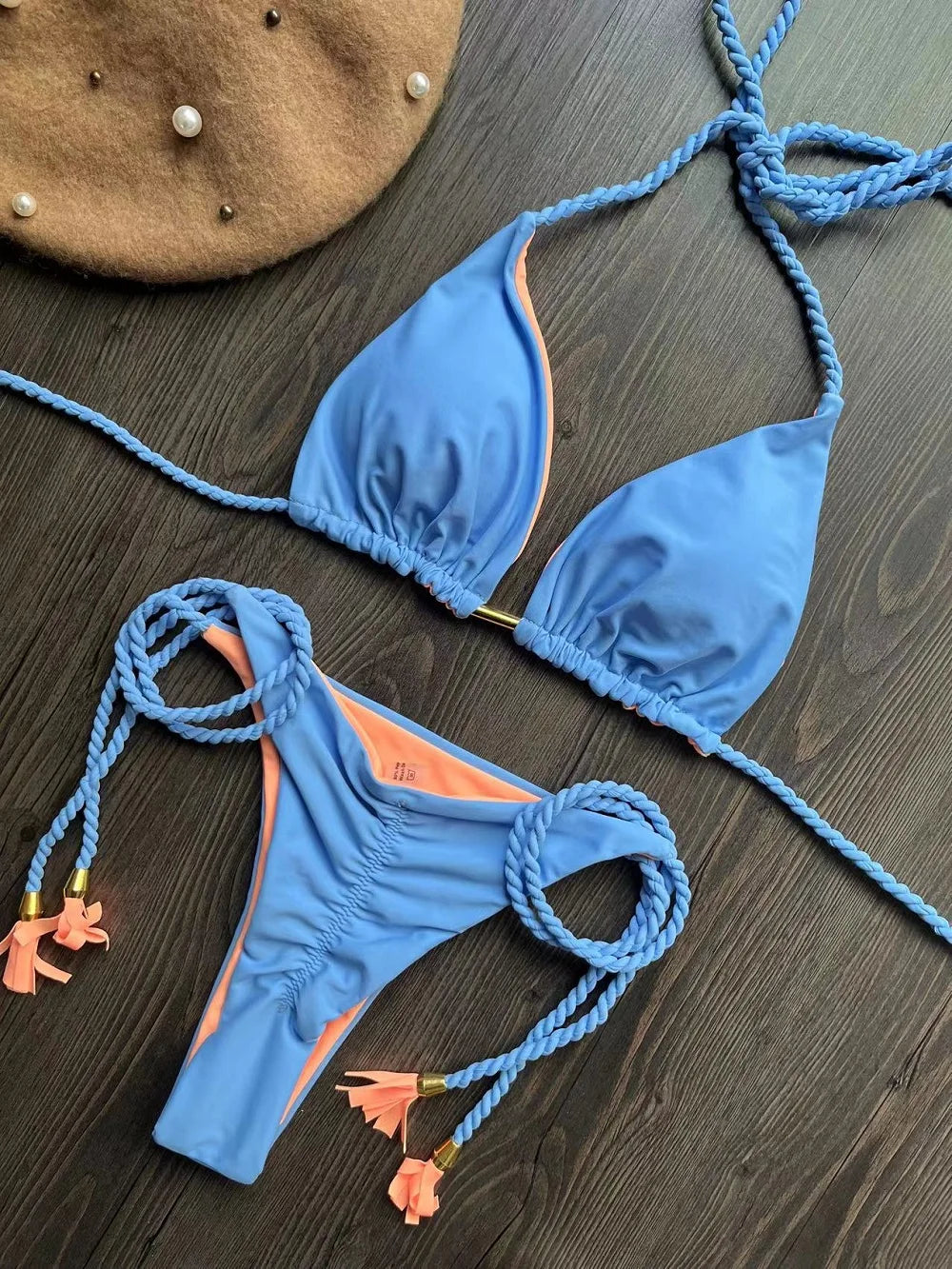 2025 New Sexy Beach Women's Swimsuit Braiding rope Bikinis Set Two-piece Triangle Swimwear Bathing Suit Brazilian Biquinis