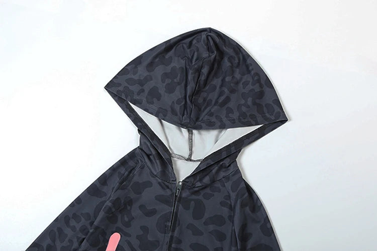 Weird Puss Letter Leopard Print 2 Piece Set Women Casual Zip Hooded Crop Jacke+Leggings Matching Stretch Sporty Street Outfits