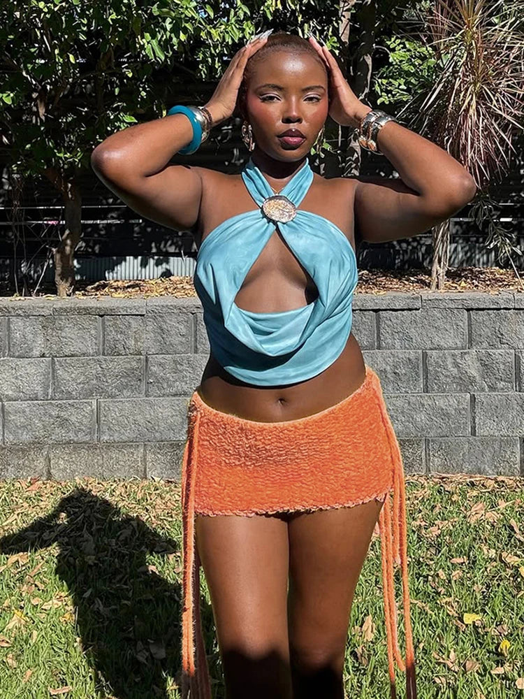 Weird Puss Sexy Furry Side Tassel Skirts Women Y2K Peach Hip Summer Solid Wild Basic Hipster Streetwear Skinny Slim Mini Bottom