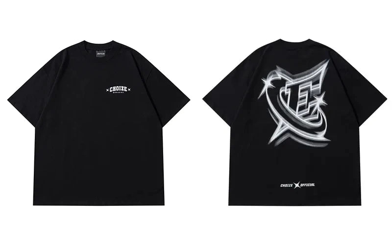 Men Streetwear Tshirt Letter Star Aesthetic Graphic T-Shirt Oversized Black Casual T Shirt 2024 Harajuku Hip Hop Tops Tee Cotton