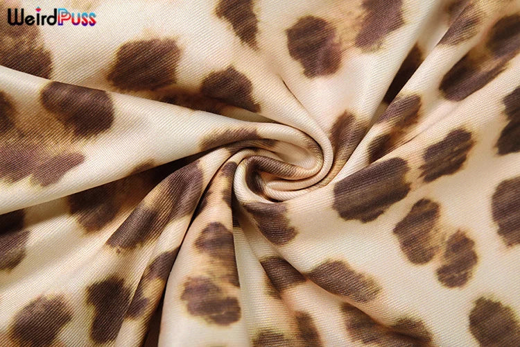 Weird Puss Leopard Contrast Letter Print 2 Piece Set Women Hooded Full Sleeve Crop Jacket+Skinny Stretch Flare Pants Trend Suits