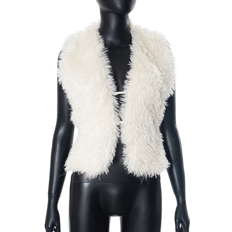 Weird Puss Sexy Furry Tank Tops Women Backless Sexy Midnight Cardigan Autumn Hipster Wild Basic Streetwear Halter Furs Y2K Tops