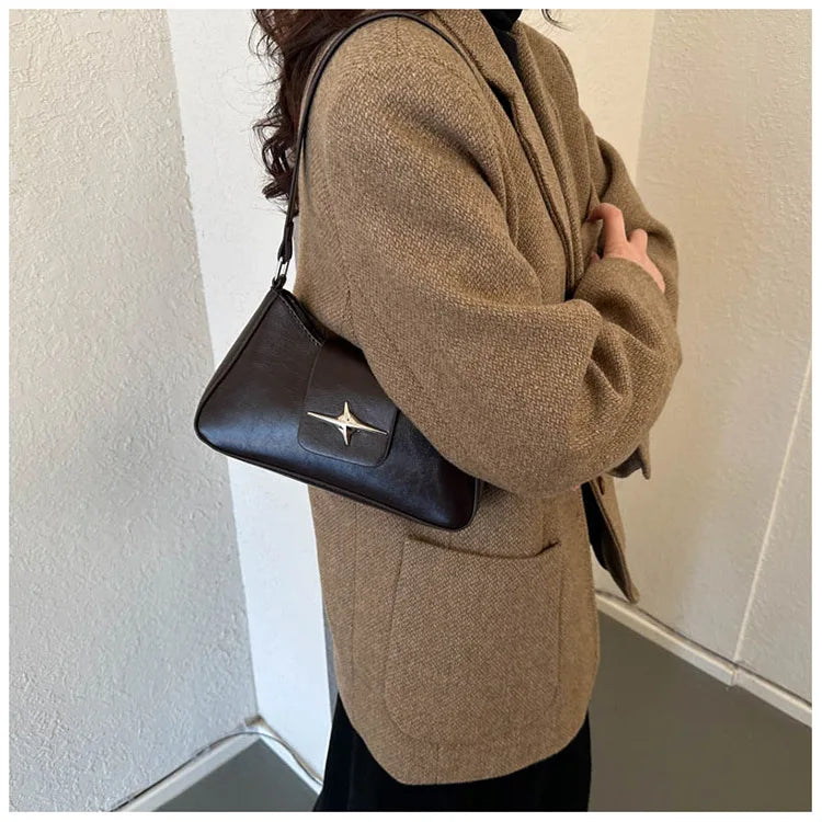 Solid color armpit bag, women's fashion new style | Casual texture shoulder bag, summer minimalist baguette bag