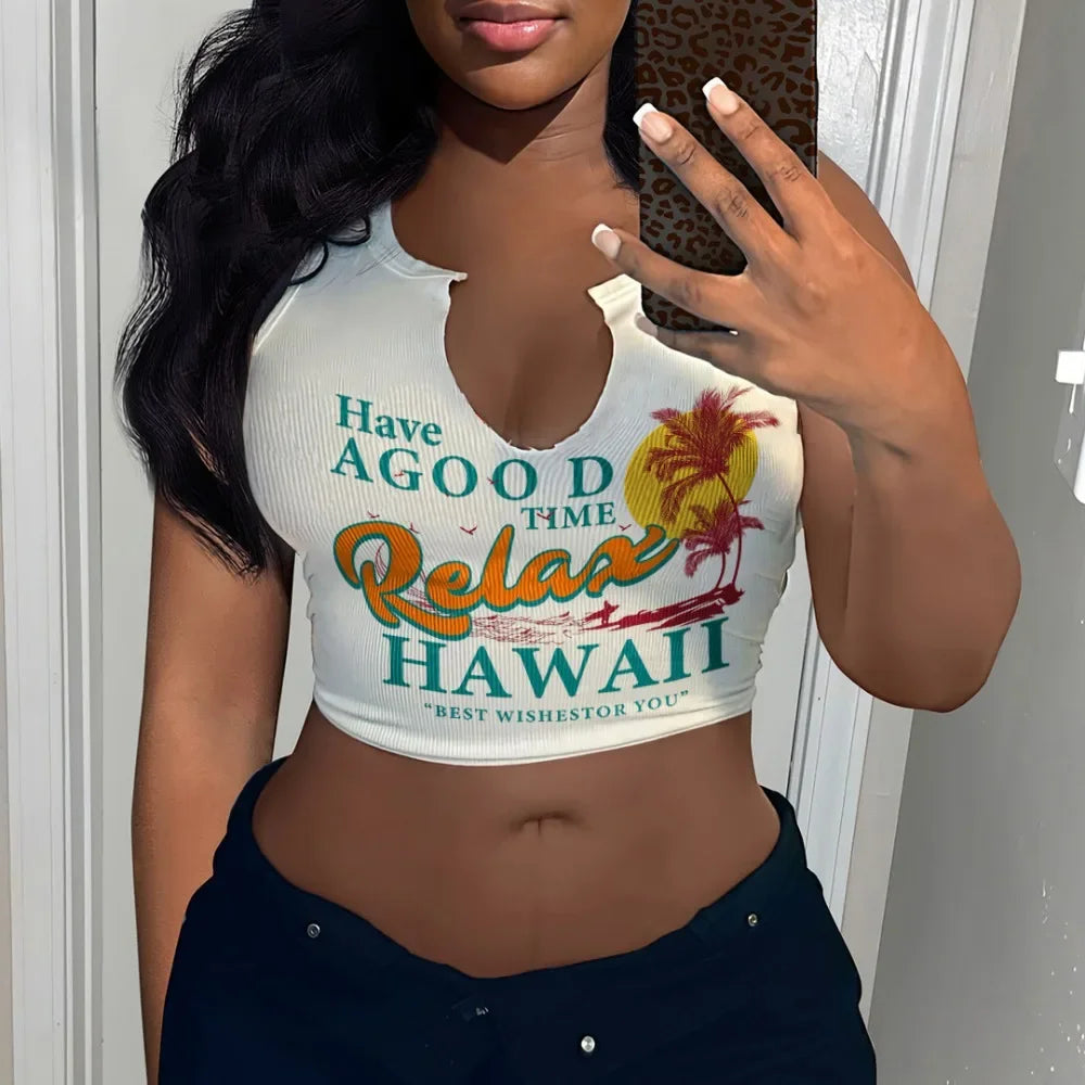 HLJ&GG 2024 INS Fashion Y2k T Shirts Letter Print Crop Tops Girls Streetwear Short Sleeve Slim-fit V-neck Tees T Shirt White New