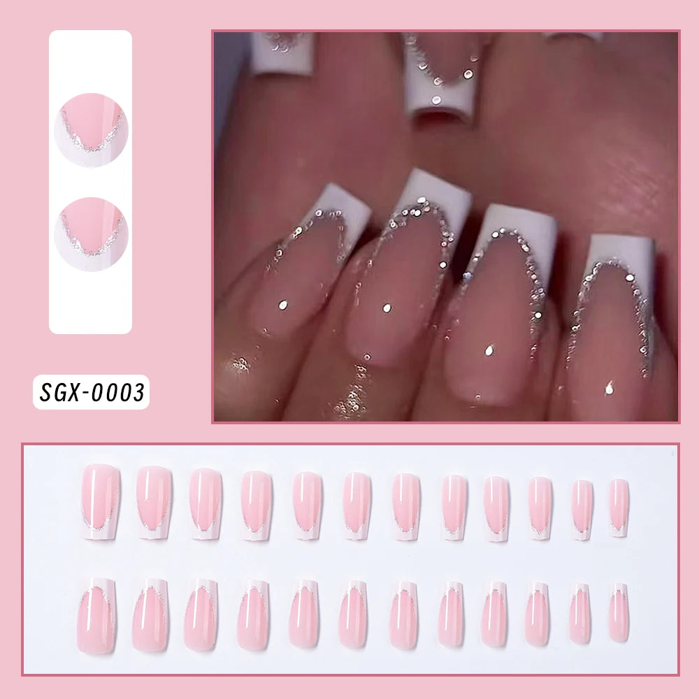 24/96pcs Nude Leopard French Bowknot False Nails Short Round Square Press On Nails Y2K Cute Leopard Bow Actylic Fake Nails Tips