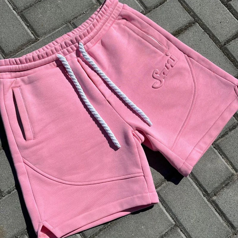 Y2K Harajuku Solid Shorts Man Letter Embossed Pink Sweatpants Hip Hop Retro Casual Stylish Comfortable Shorts Unisex Pants