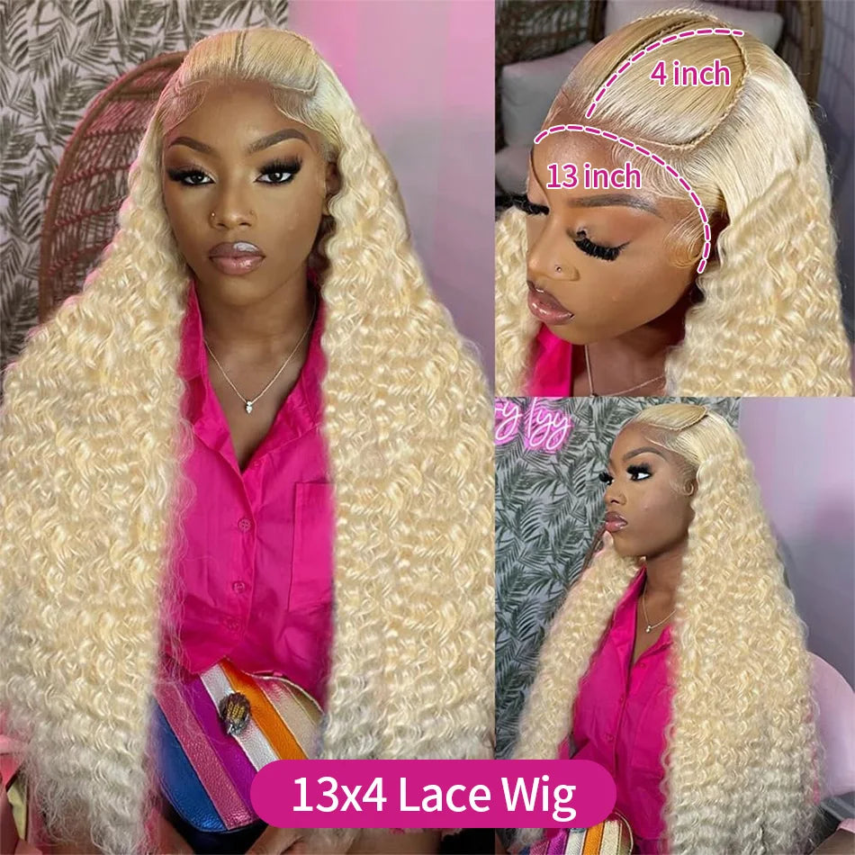 Deep Wave 613 Lace Front Wig Human Hair 13X6 30 32 Inch Blonde Wig Human Hair 220 Density Pre Plucked Lace Frontal Wig For Women
