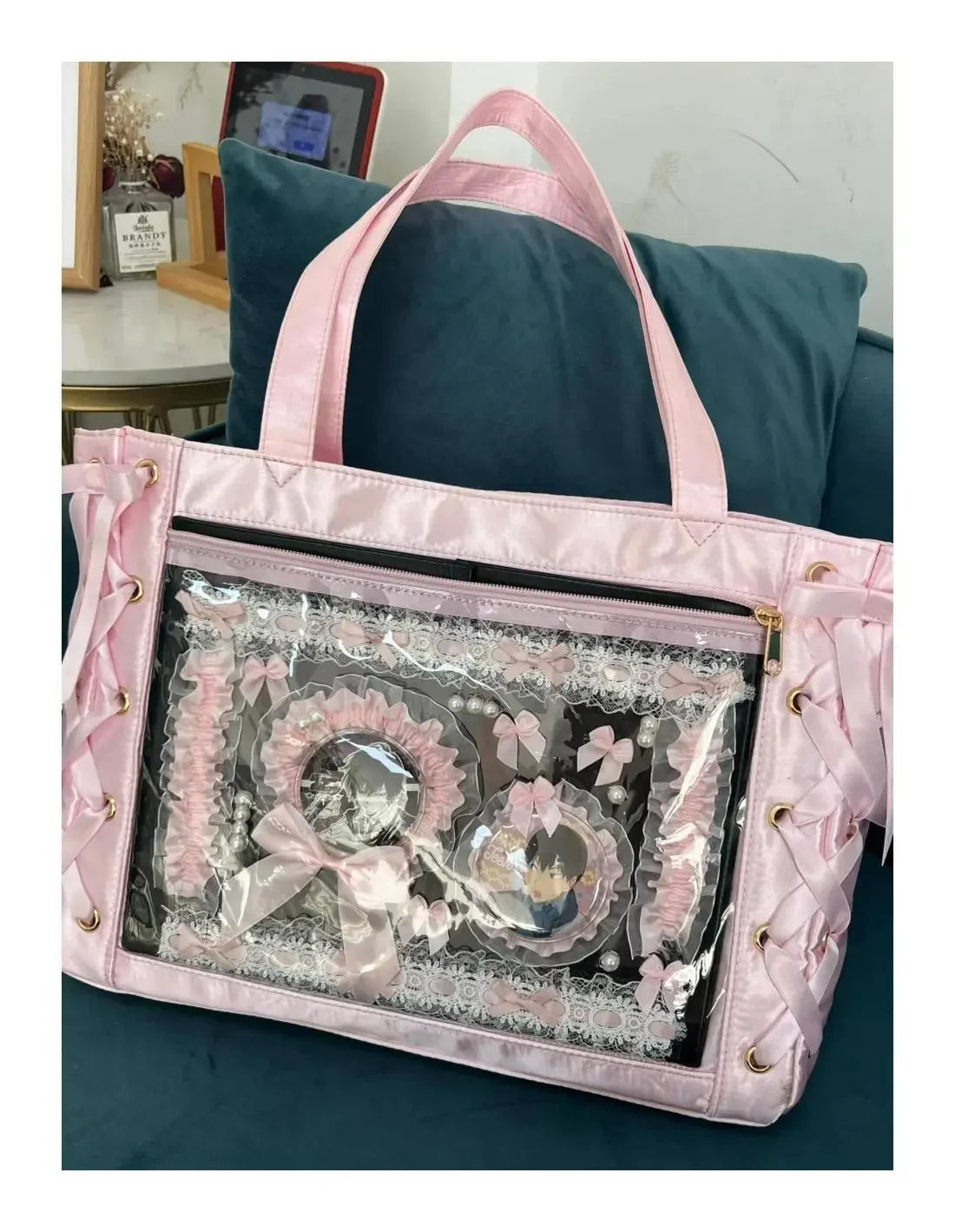New Y2K Sweet Lolita Pink Ita Bag Women Japanese Transparent Large Capacity Tote Bag Ladies Harajuku Kawaii Handbag Aesthetic