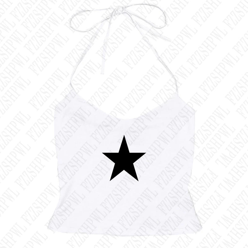 Gothic Star Print Streetwear Vintage Harajuku Punk Grunge Crop Top Casual Women's T-Shirt E-girl Baby Tee Slim Y2k Clothes