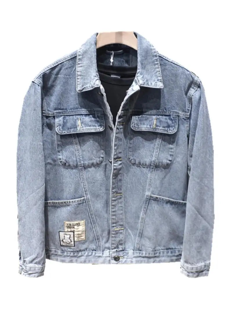 Cowboy Coat for Men Pockets Plus Size Casual Slim Autumn Denim Jackets Man Menswear Japanese Retro Cowgirl Original Trendy Rock
