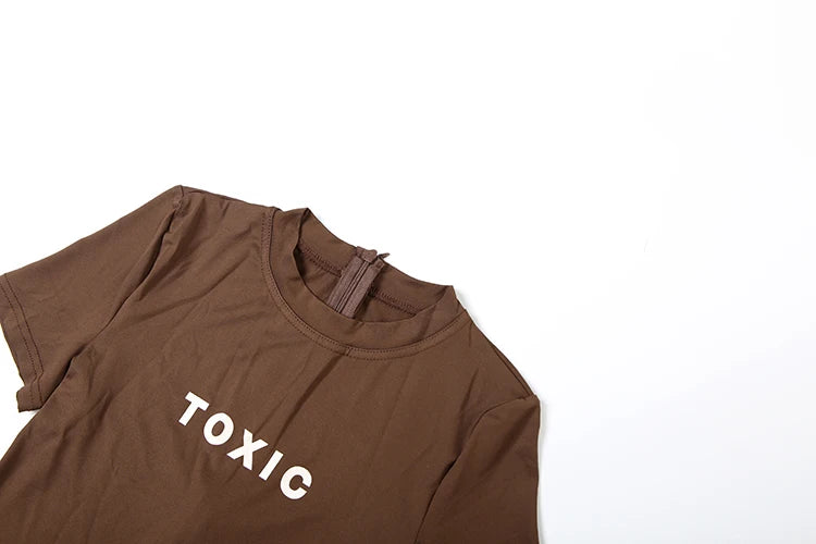 Weird Puss Letter Print Fashion Romper Women Body-Shaping  o-Neck Mini Sleeve Tight Peach Hip Casual Simple Workout Playsuits