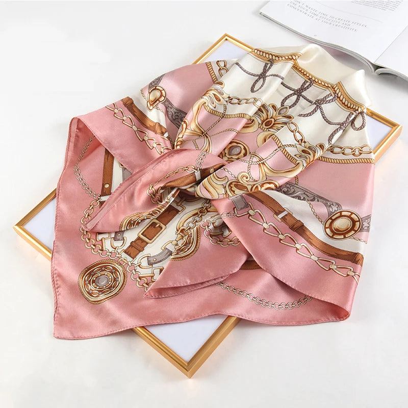 90*90cm Square Silk Scarves Women Hijab Shawls Fashion Print Kerchief Femme Head Scarf Foulard Bandana Beach Pareo