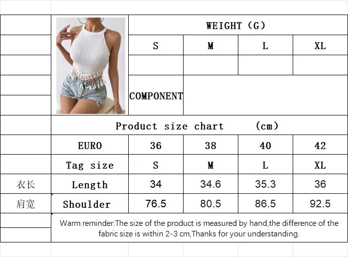 FairyShely Hollow Tassel Sleeveless Off Shoulder Halter Crop Top For Women
