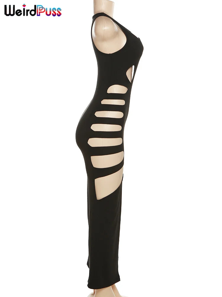 Hollow Sleeveless Split Maxi Bodycon Dress — Women's