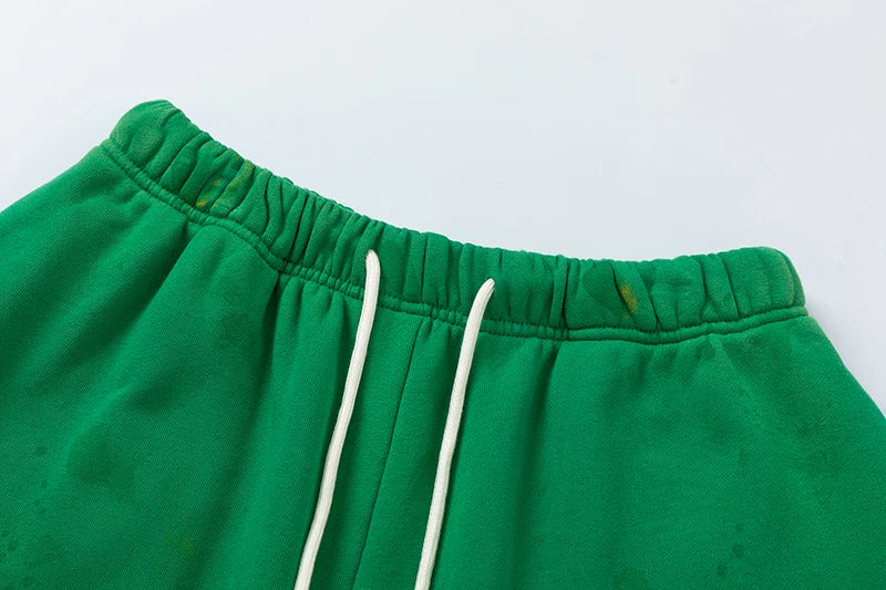 RRR123 2024 New Sports Shorts Heavyweight Washed Graffiti Print Vintage Drawstring Capris Casual High Street Loose Curled Y2K