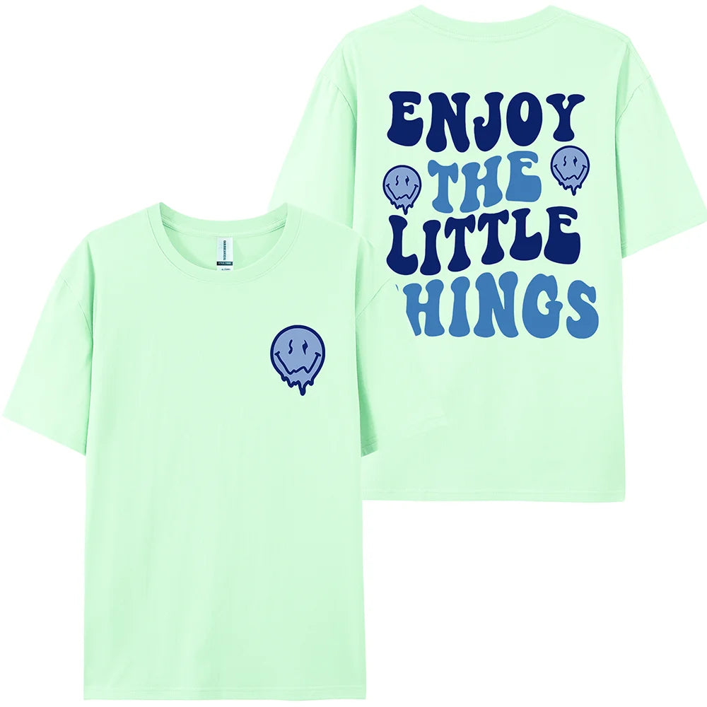 Enjoy The Little Things  Slogan Letter Printed Women T-Shirts Loose Oversized Clothing Personality Street Casual Short Sleeves