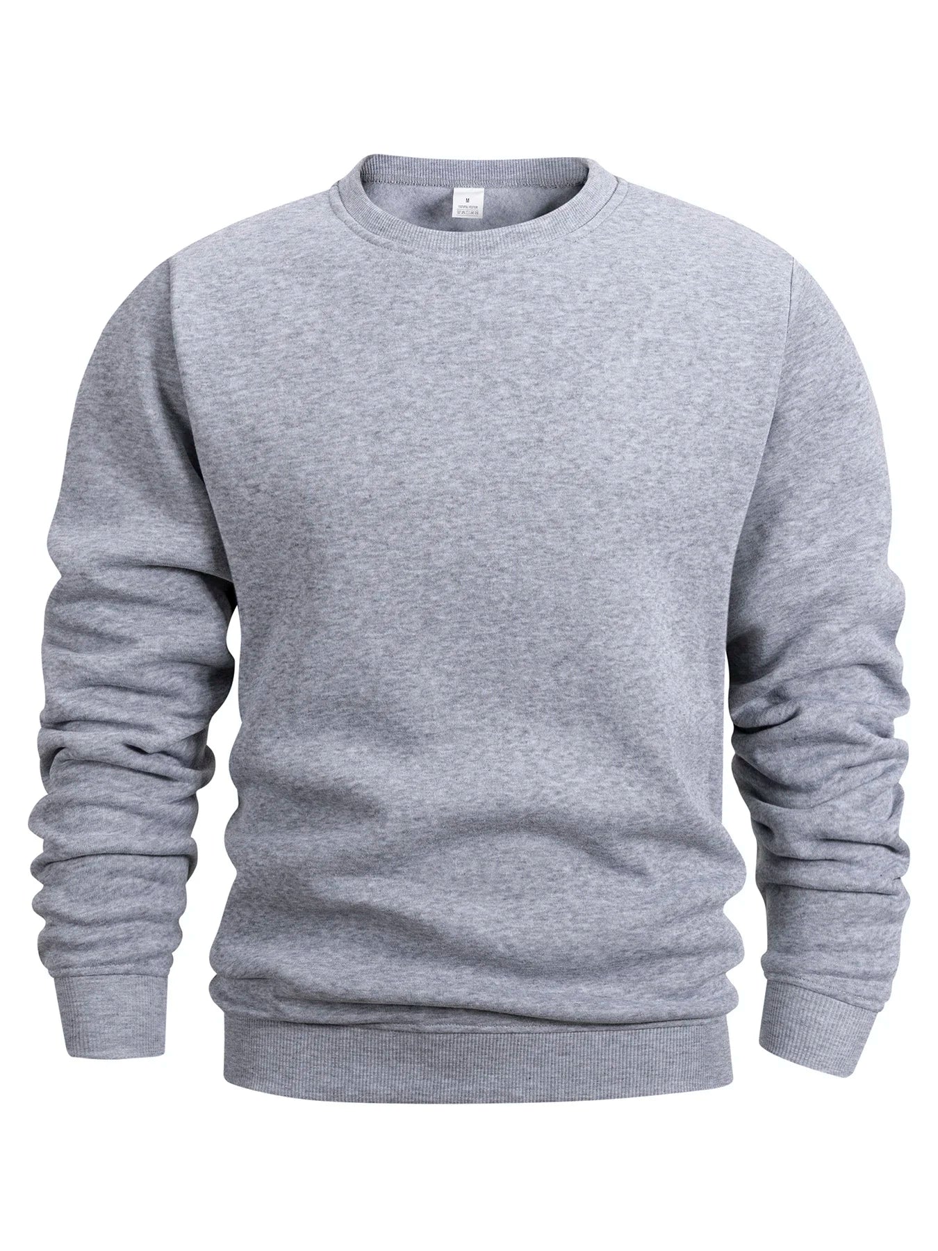 Men's Crew Neck Hoodies Autumn Winter Fleece Warm Casual Loose Pullover Solid Color Round Neck Sport Long Sleeved Sweatshirt