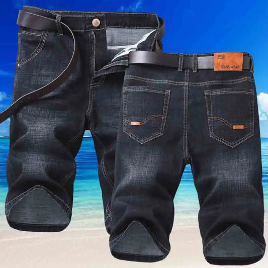 2025 New Summer Men's Denim Shorts New Thin Soft Comfortable Business Casual Straight Short Jeans Black Blue Brand Man Clothing