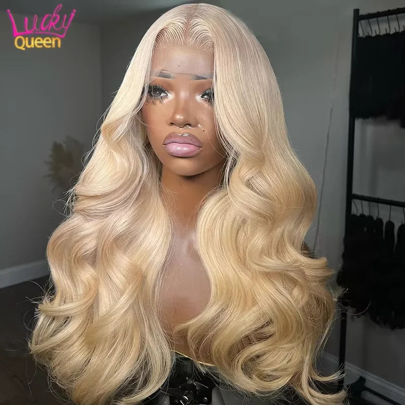 Rose Pink Highlight 613 Colorful Wig 13x6 Frontal Human Hair Body Wave Pre Plucked For Women Transparent Lace Wig 180 Density