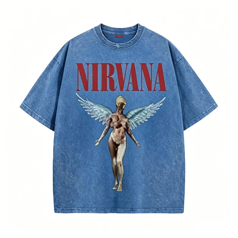 Nirvana Kurt Cobain Vintage Washed Retro Tie-Dye Loose Fit T-Shirt
