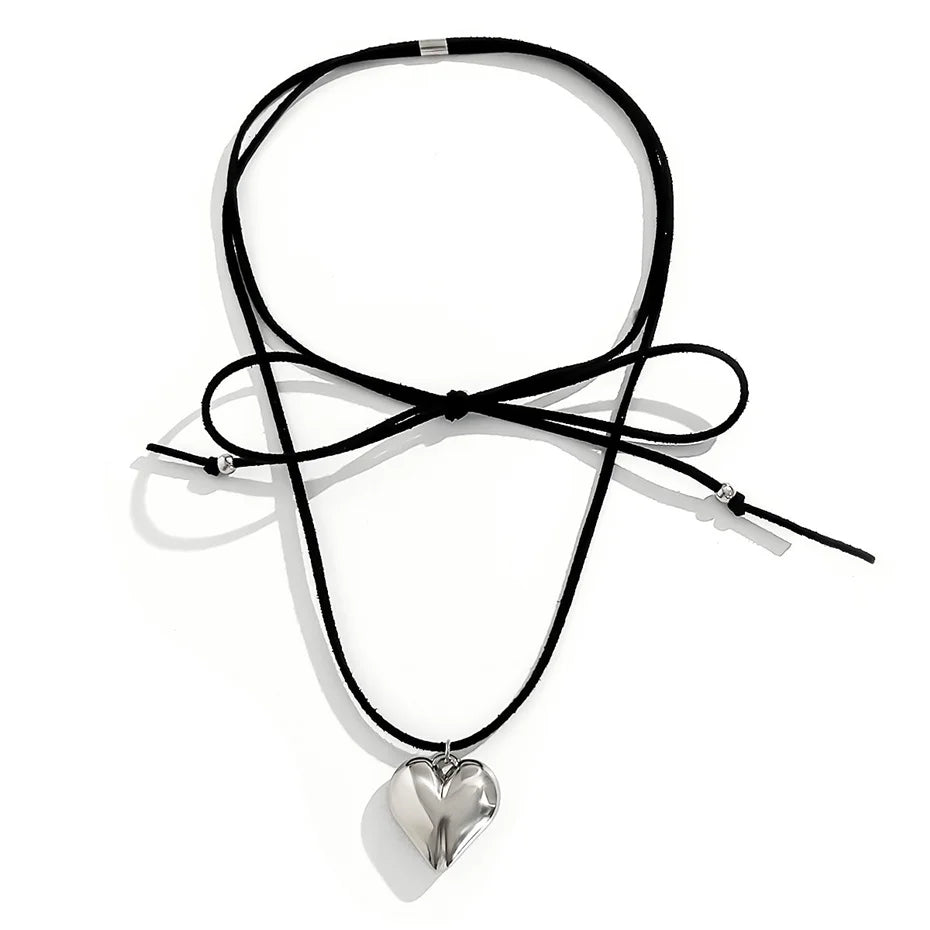 Creative Sweet Cool Love Heart Pendant Necklace for Women Wedding Goth Knotted Bowknot Adjustable Chain Y2K Jewelry Accessories
