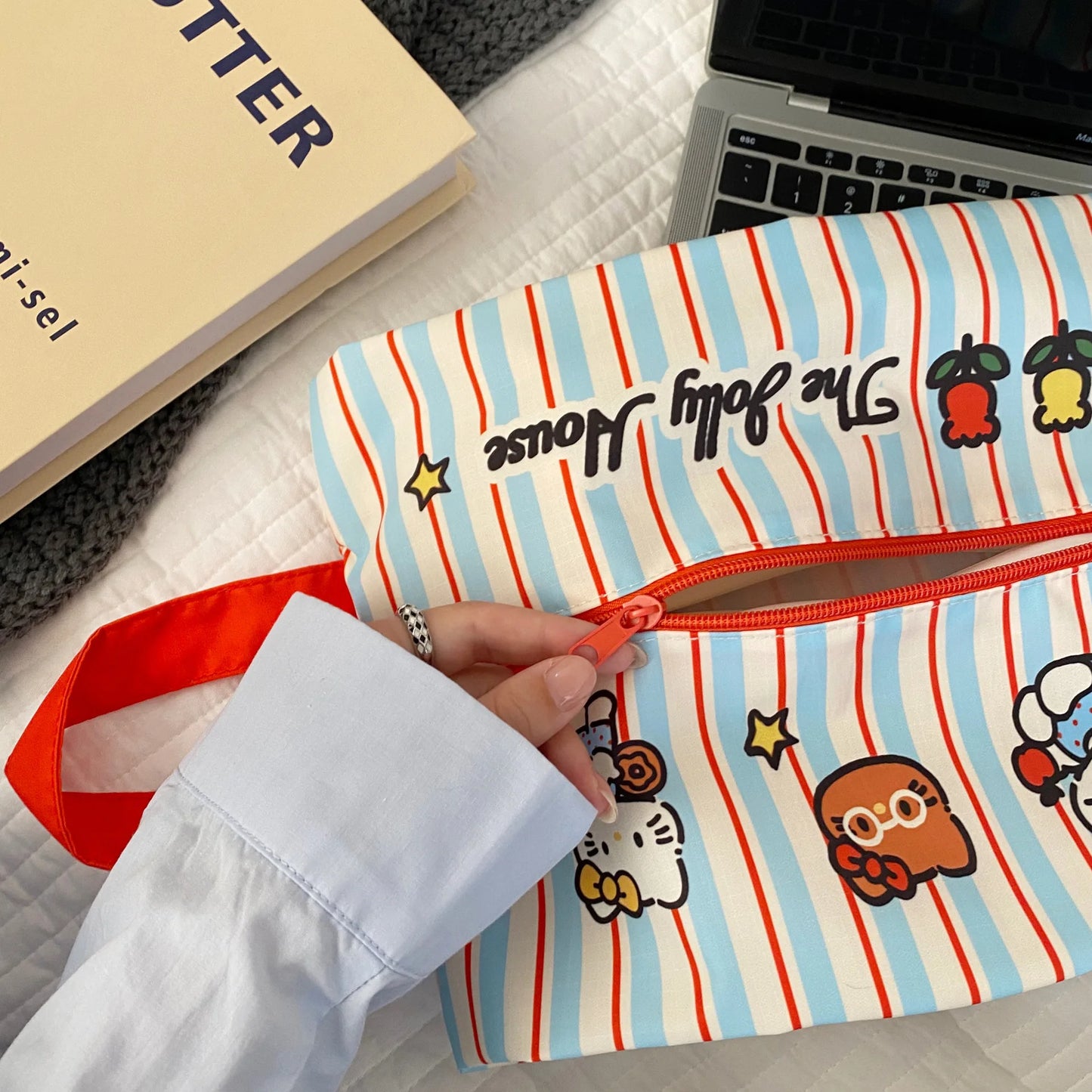 Striped Cat Travel Organizer Bag Portable Luggage Storage Pouch For Trip Business Hand Carry Cosmetic Case