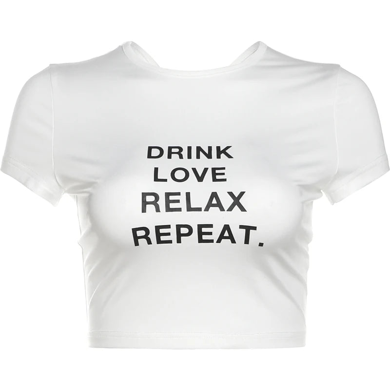 Weird Puss Casual T-Shirt Monogram Y2K  Women Shorts Sleeve Shirring Crop Tops Chic Hot Hot Girl Wild Streetwear Tees